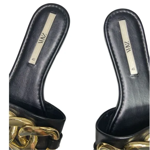 Zara Chain Trim Beach SummerSandals Square Open Toe size 40/9