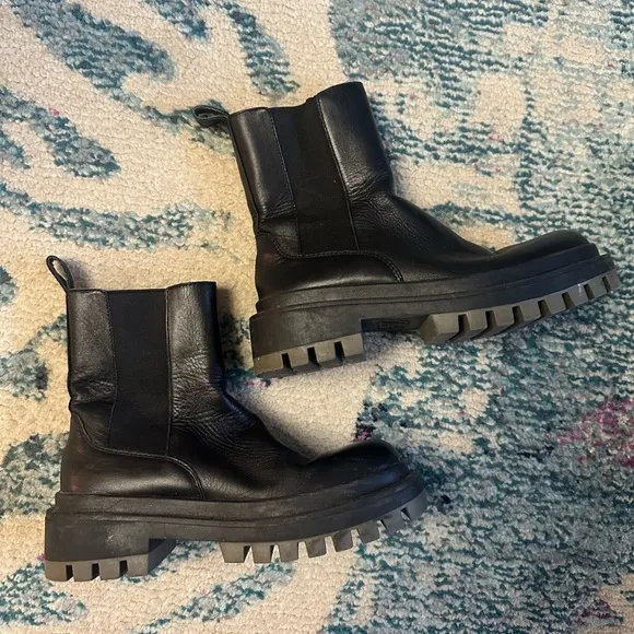 Zara Chunky Lug Sole Black Boots