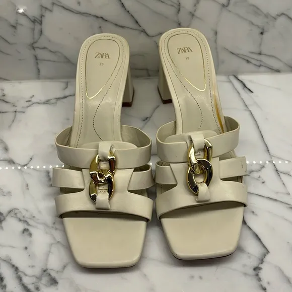 Zara Cream Sandals faux buttery leather