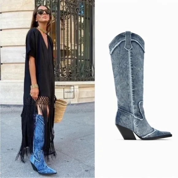 ZARA Denim Cowboy Boots 3051/210
