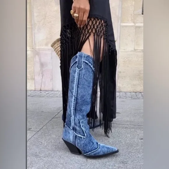 ZARA Denim Cowboy Boots 3051/210