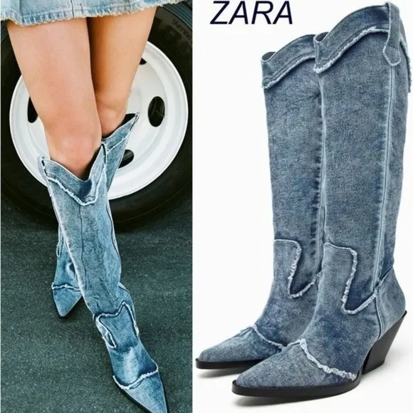 ZARA Denim Cowboy Boots 3051/210