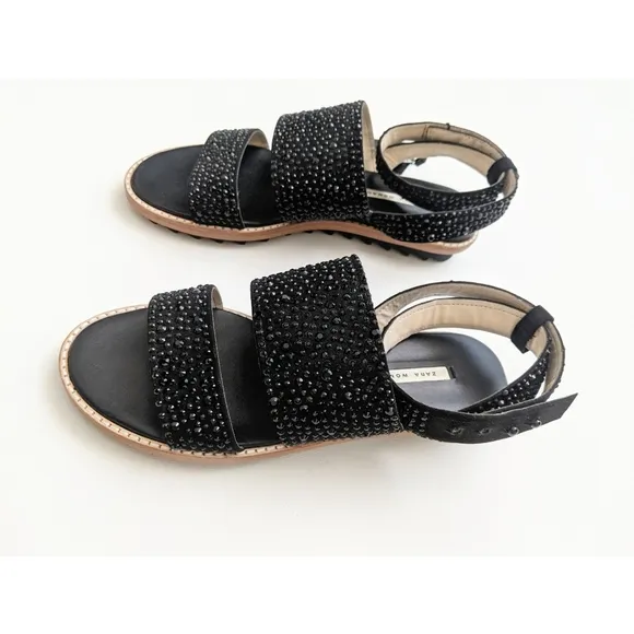 Zara Embellished Studded Ankle Strap Sandals With Track Soles Women's Size 6