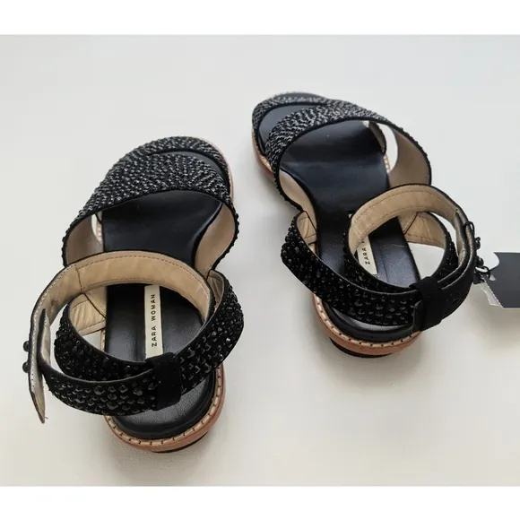 Zara Embellished Studded Ankle Strap Sandals With Track Soles Women's Size 6