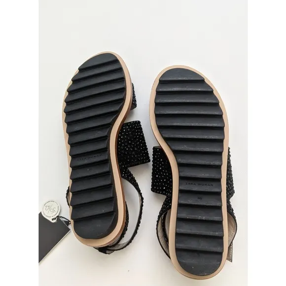 Zara Embellished Studded Ankle Strap Sandals With Track Soles Women's Size 6