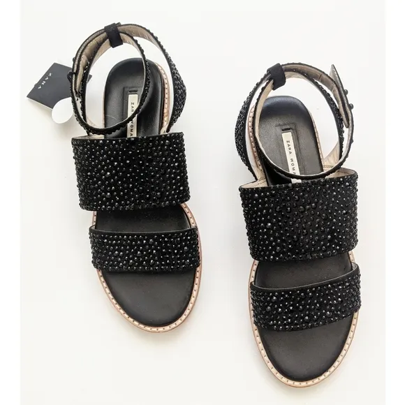 Zara Embellished Studded Ankle Strap Sandals With Track Soles Women's Size 6