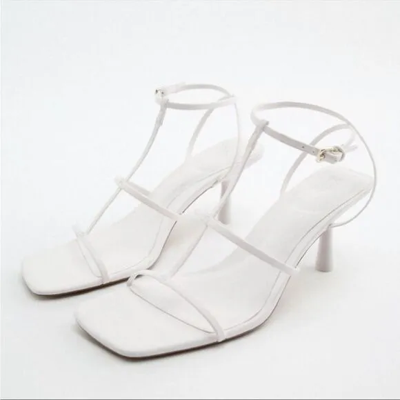 Zara GUC White Minimalist Strapy Sandals Size 7,5 US 38 UE Excellent Condition