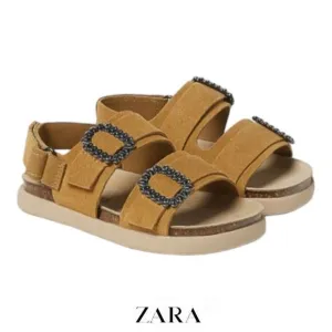 ZARA Kids | Taupe Gray | BUCKLED LEATHER SANDALS