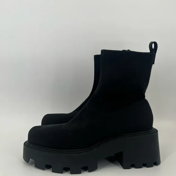 Zara Neoprene Fabric Chunky Platform Lug Sole Boots In Black