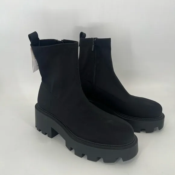 Zara Neoprene Fabric Chunky Platform Lug Sole Boots In Black