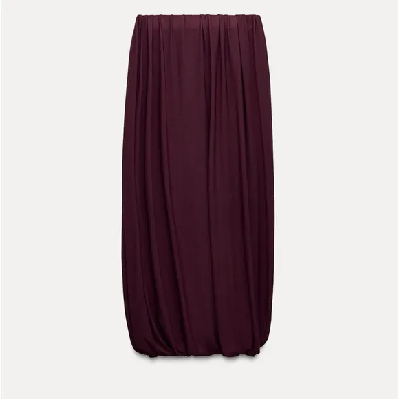 Zara NWT Burgundy elastic waistband balloon midi skirt, stretchy material