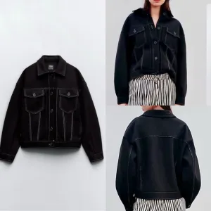 Zara NWT felt texture topstitch thick jacket - flap pocket front button front