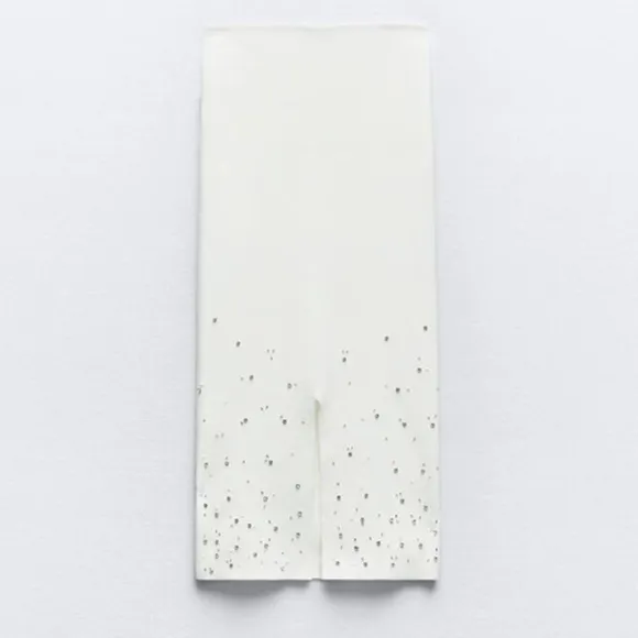 Zara NWT white beaded jeweled embellished midi skirt stretchy material