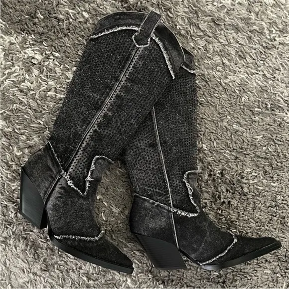 ZARA Rhinestone Denim cowboy boots