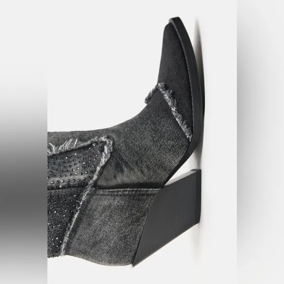 Zara Rhinestone Denim Cowboy Boots