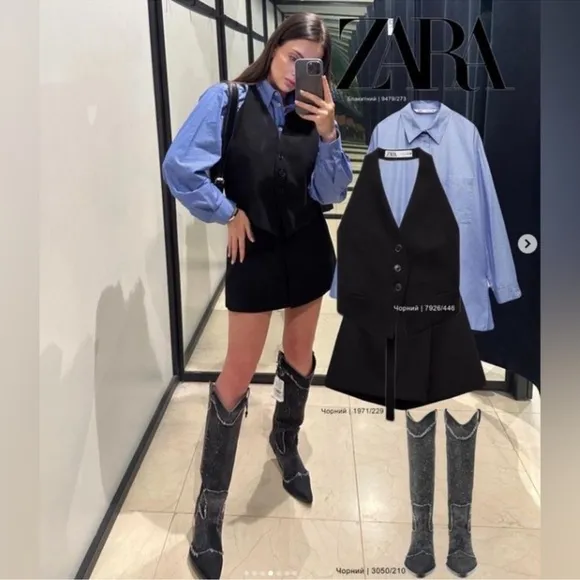 Zara Rhinestone Denim Cowboy Boots