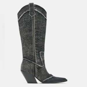 ZARA Rhinestone Denim cowboy boots