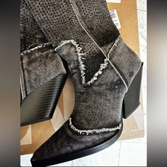 ZARA Rhinestone Denim cowboy boots