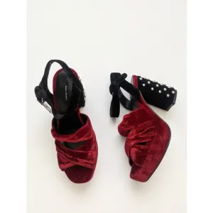 Zara Two Tone Velvet High Heel Studded Platform Sandals Women's Size 6