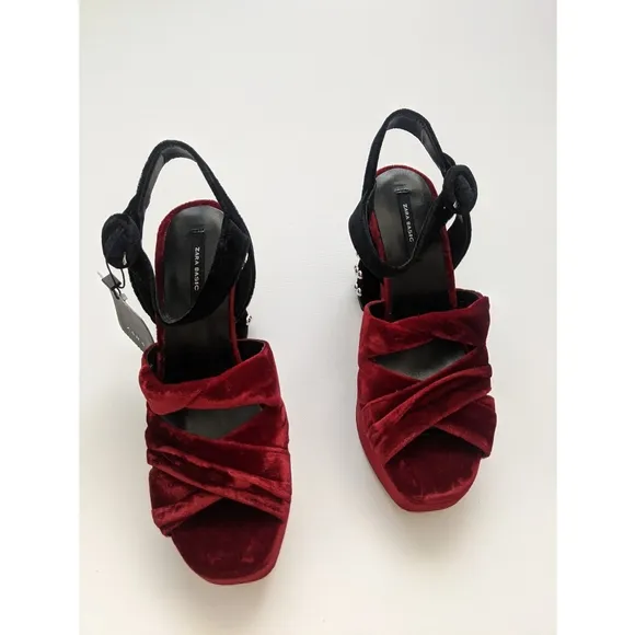 Zara Two Tone Velvet High Heel Studded Platform Sandals Women's Size 6
