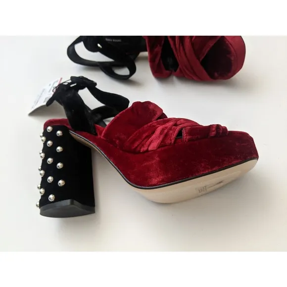 Zara Two Tone Velvet High Heel Studded Platform Sandals Women's Size 6