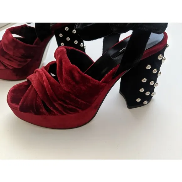 Zara Two Tone Velvet High Heel Studded Platform Sandals Women's Size 6