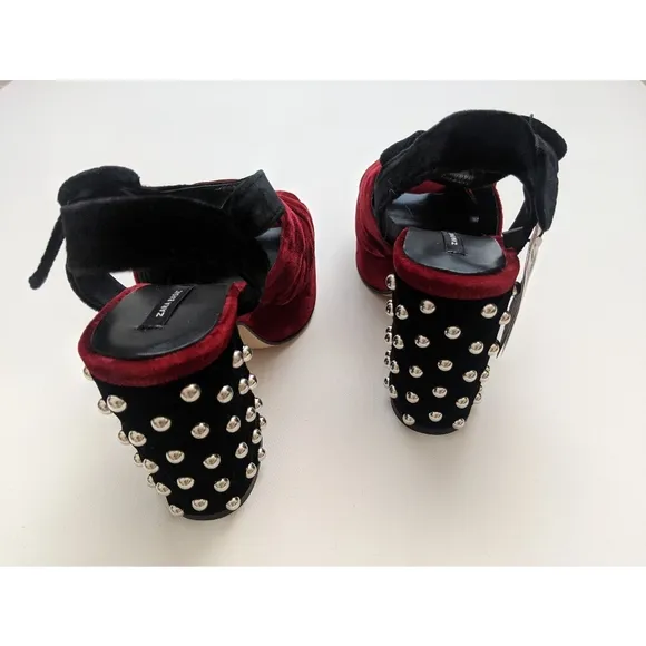 Zara Two Tone Velvet High Heel Studded Platform Sandals Women's Size 6