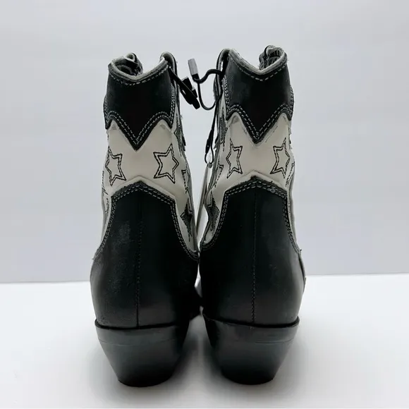 Zara Womens Black White Leather Stars Western Cowboy Boots EU 36 /US 6 NEW
