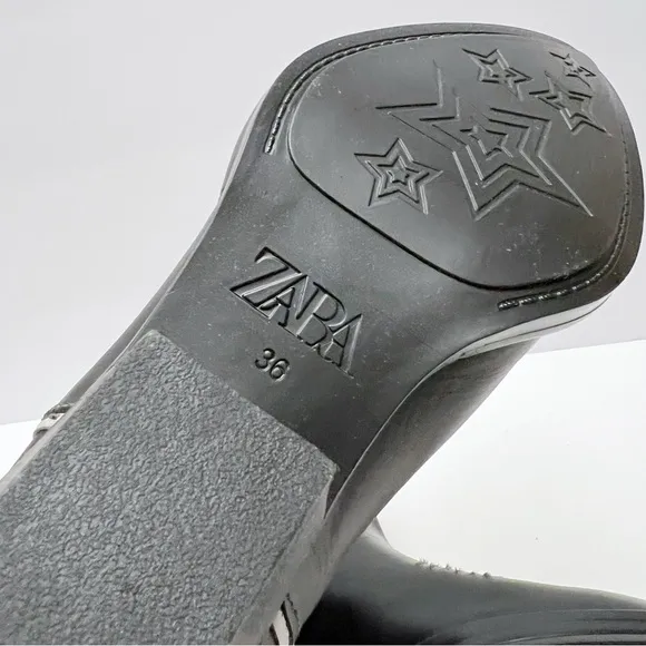 Zara Womens Black White Leather Stars Western Cowboy Boots EU 36 /US 6 NEW