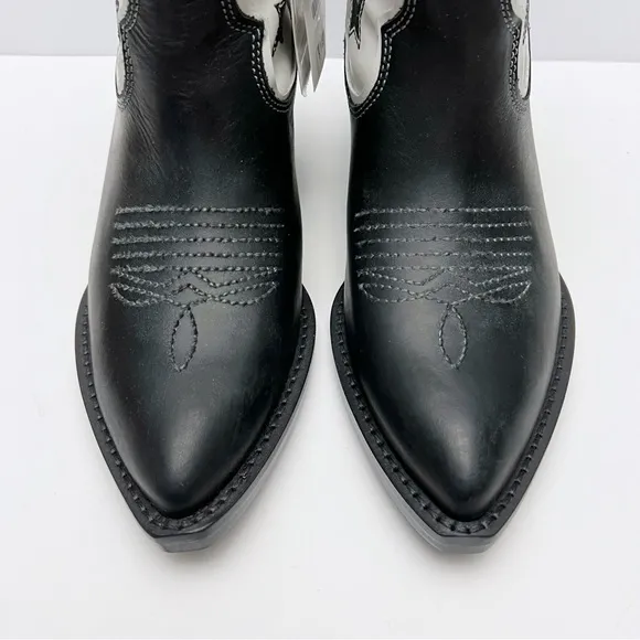 Zara Womens Black White Leather Stars Western Cowboy Boots EU 36 /US 6 NEW