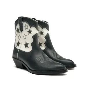 Zara Womens Black White Leather Stars Western Cowboy Boots EU 36 /US 6 NEW