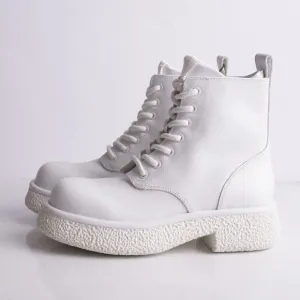 Zara Womens White Leather Chunky Ankle Boots EU 37 US 6.5 Combat 1116/810 NWT