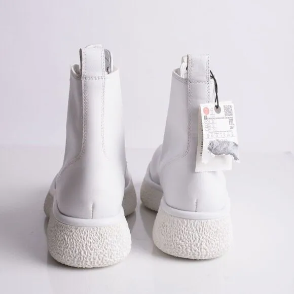 Zara Womens White Leather Chunky Ankle Boots EU 37 US 6.5 Combat 1116/810 NWT
