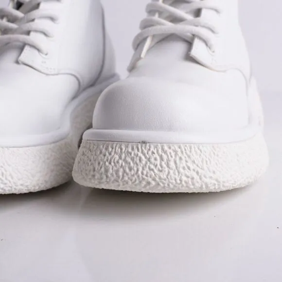Zara Womens White Leather Chunky Ankle Boots EU 37 US 6.5 Combat 1116/810 NWT
